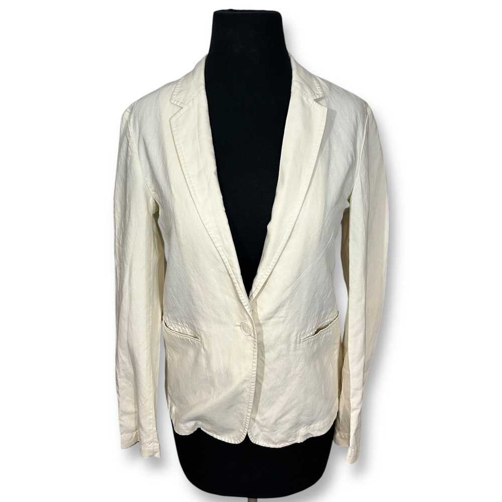 Uniqlo‎ Linen Blend Blazer Casual One Button Jacket Ivory Womens XS